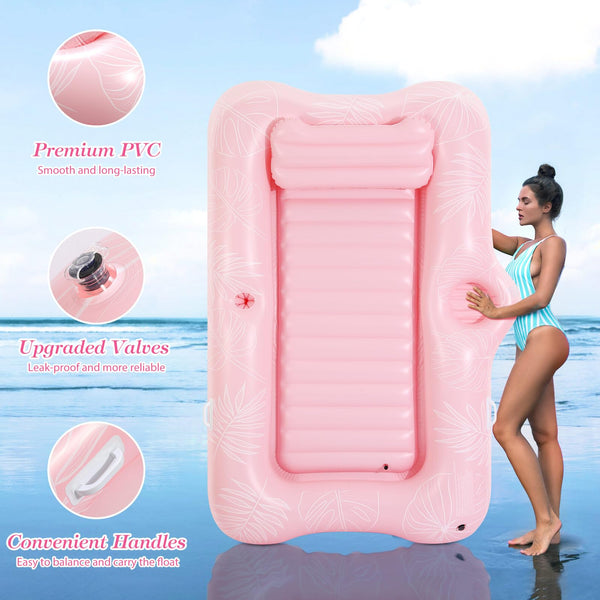 MoKo Pool Floats Adult, Floating Bed with Ice Bar, Tanning Bed Pool Raft Inflatable Lounger with Drink Holder Tanning Chair Inflatable Pool Toys for Party Beach Backyard