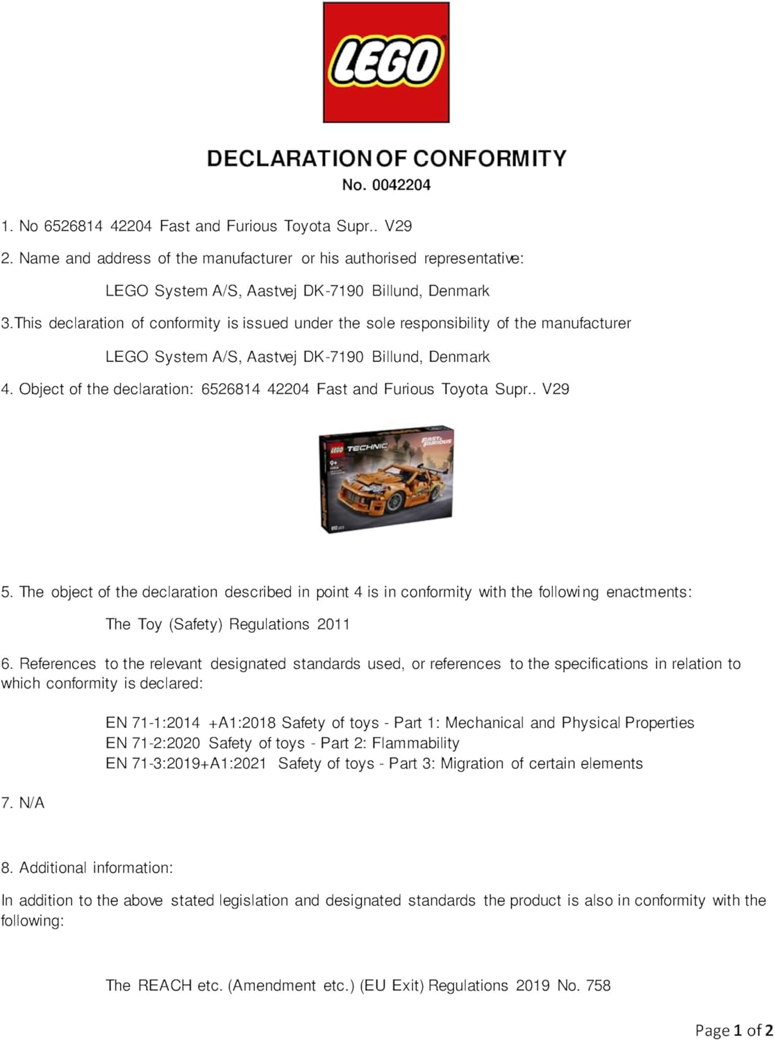 LEGO Technic Fast and Furious Toyota Supra MK4 Toy Car - 6 Cylinder Engine & Opening Doors - Model Kits for 9+ Years Old Boys & Girls or Adult Motorsport Fans - Birthday Gift Idea - 42204