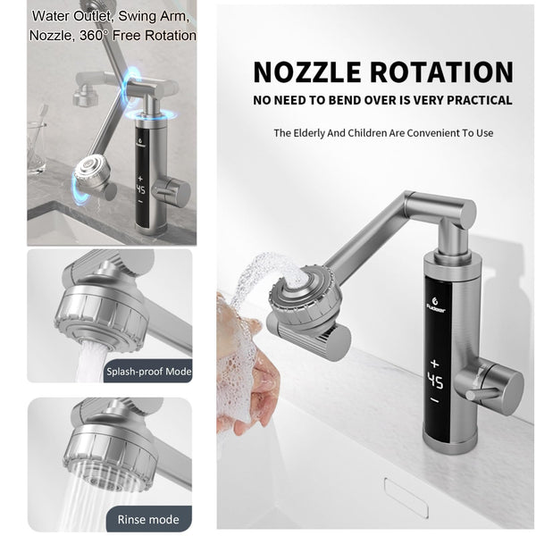 Electric Hot Water Tap for Bathroom, Instant Hot Water Heated Tap for Kitchen, Stainless Steel Water Heater Tap Supply Hot and Cold Water Faucet with Digital Display (Mechanical Spout)