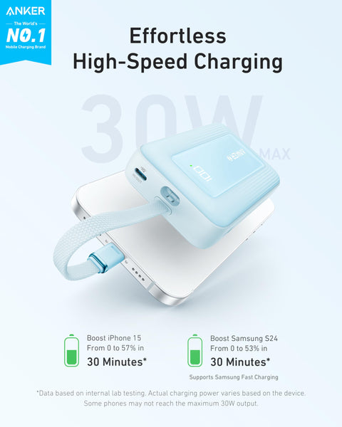 Anker Zolo Power Bank, 10,000mAh 30W High-Speed Portable Charger with Built-In USB-C Cable, Fast Charging Battery Pack for iPhone 16/16 Plus/16 Pro/16 Pro Max/15 Series, Galaxy, iPad, and More