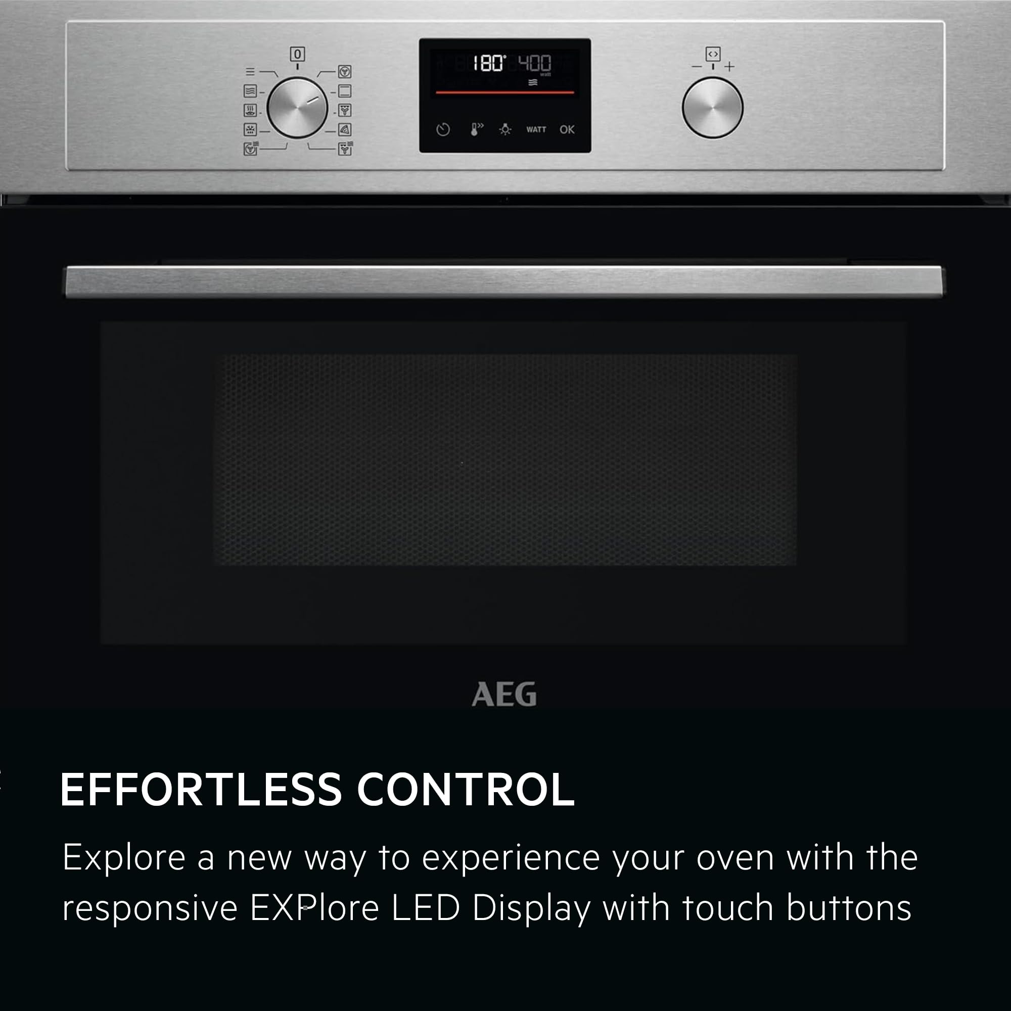 AEG 3000 Series Surroundcook Integrated Oven BEX335011B, 72L Multilevel Cooking, Turbo Grill, Defrost, Led Display, XL Baking Tray, Aqua Clean, Built-in Oven 590x560x550mm, Class A+++ Black