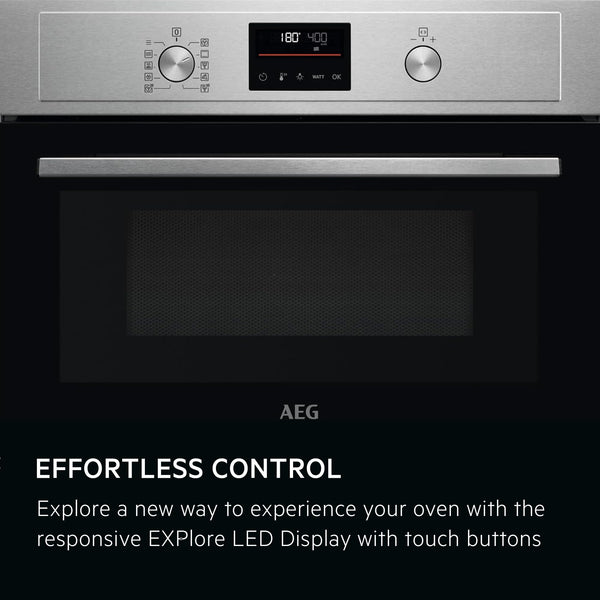 AEG 3000 Series Surroundcook Integrated Oven BEX335011B, 72L Multilevel Cooking, Turbo Grill, Defrost, Led Display, XL Baking Tray, Aqua Clean, Built-in Oven 590x560x550mm, Class A+++ Black