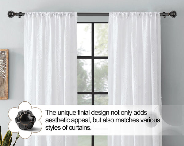 KAMANINA Black Curtain Poles for Eyelet Curtains, Adjustable Curtain Pole 80 to 365 cm, 22 mm Diameter Single Curtain Rod with Netted Texture Finials,