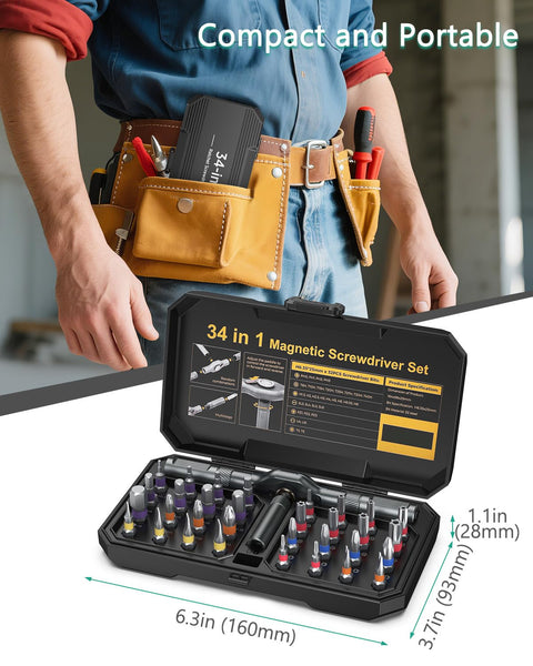 ORIA 24 in 1 Magnetic Ratchet Screwdriver Set with S2 Steel Bits & Detachable T-Handle, Portable Tool Kit in Case for Home DIY, Computer, Electronics Repair, Furniture