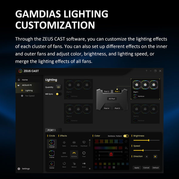 GAMDIAS 120mm ARGB PC Case Fans, Computer Case Fan, Cabless Daisy Chain Connection, Dual Infinity Mirror Lighting, Swappable Fan Blade for Reverse Airflow, Performance 30mm Thick, With Control Box