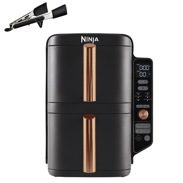 Ninja Double Stack XL Air Fryer, Vertical Dual Drawer AirFryer with 4 cooking levels, 2 Drawers and 2 Racks, Space Saving Design, 9.5L Capacity, 6 Cooking Functions, 8 Portions, Grey, SL400UK