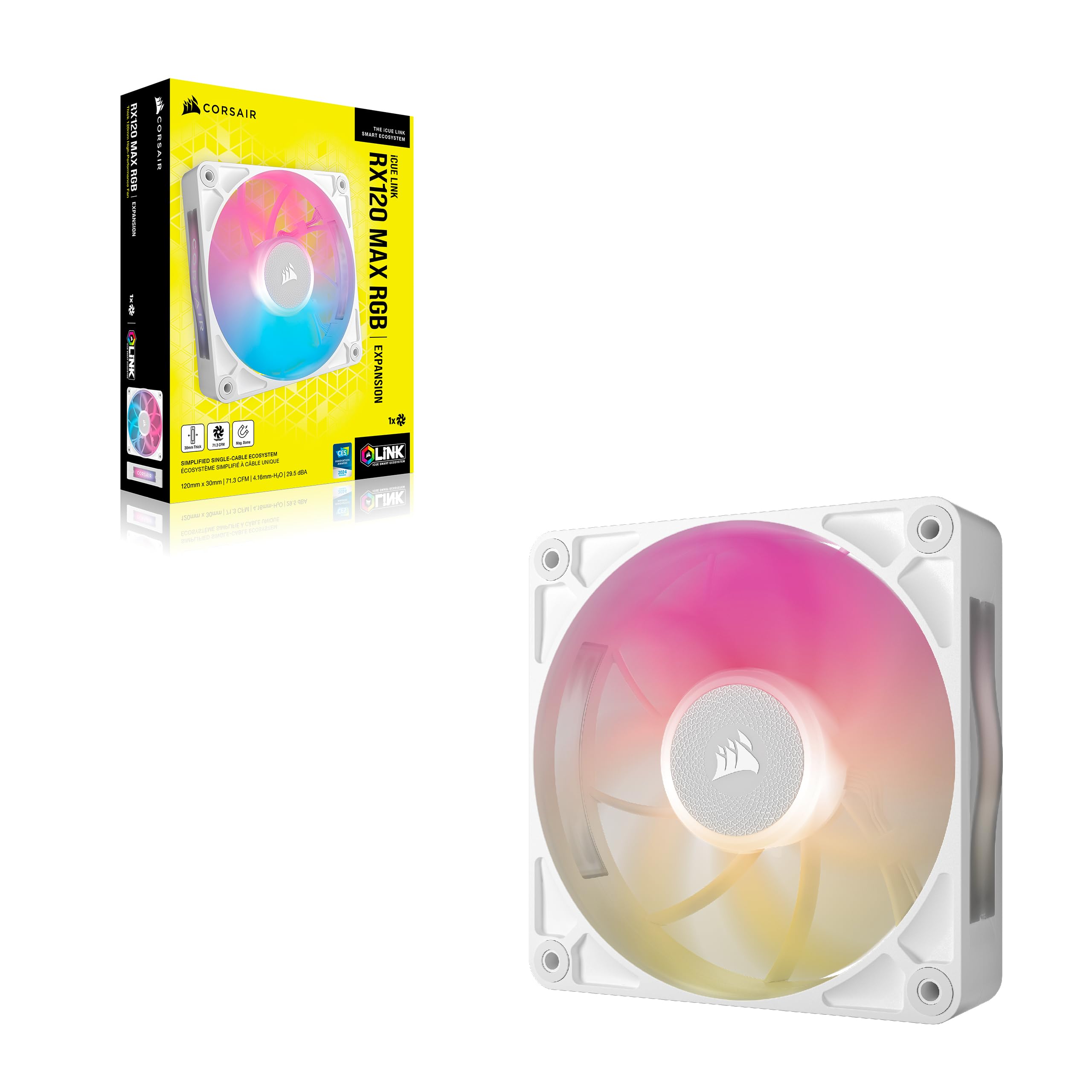 CORSAIR iCUE LINK RX120 MAX RGB 120mm PWM Thick Fans with iCUE LINK System Hub – High-Static Pressure – Magnetic Dome Bearing – Triple Pack – White