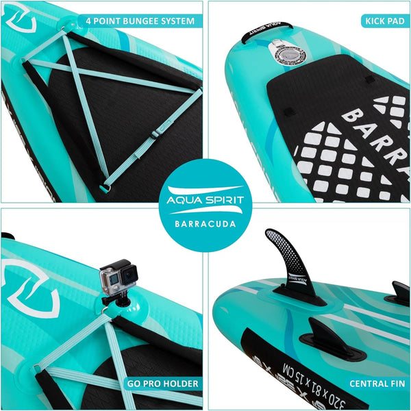 Aqua Spirit Barracuda ISUP/Kayak Inflatable Stand Up Paddle Board 2025 | 10'6x32”x6” | Complete Conversion Kit with Paddle, Backpack and more accessories | Adult Beginner/Expert