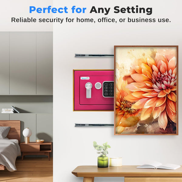 Pyle Home Safe Box Locker, Small Money Safe, Mini Fireproof Safes, Wall & Floor Steel Vault, Electronic Digital Keypad, 2 Keys, 23.1 × 17 × 17cm, Secure for Cash, Guns, Jewelry & More - Red