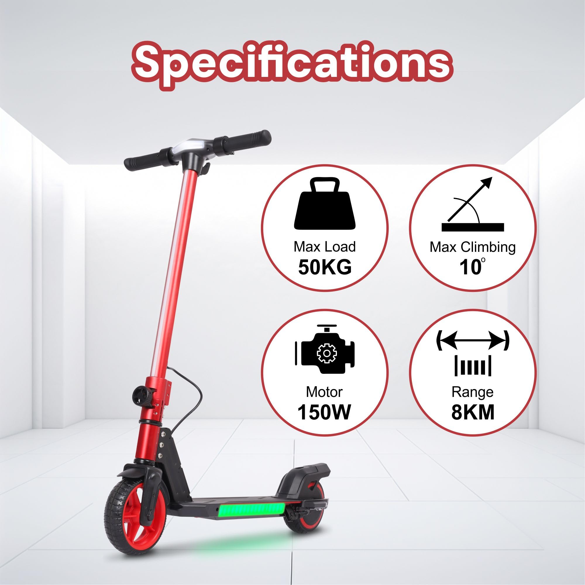 Electric Scooter Kids Foldable Mobility Scooters E Bike With RGB LED Lights For Ages 6-12 Boys Girls | 3 Speed Modes | 6-10 KM Range Dual Braking System 150W Motor Gift for Children