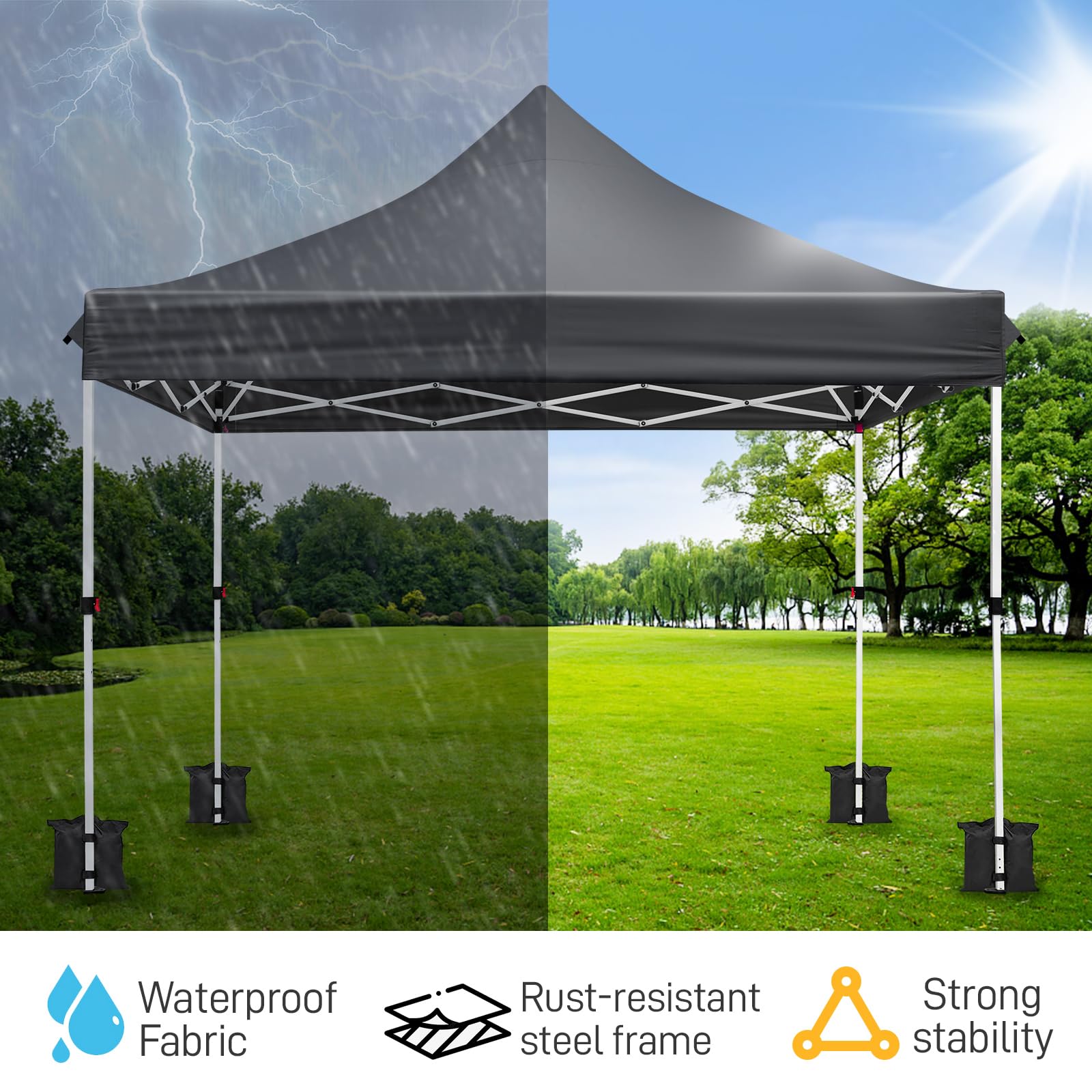 Outopee 3m x 3m Ez Pop Up Canopy Tent with 4 SideWalls, Outdoor Gazebo Portable Instant Canopy for Commercial Events, Party, Backyard BBQ, Camping, Blue