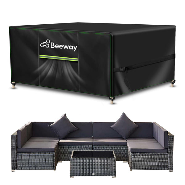 BEEWAY Garden Furniture Cover With Air Vent, Waterproof Patio Rattan Sofa Table Chair Set Cover - 420D Oxford Fabric, Windproof - Rectangular 242 x 182 x 100cm