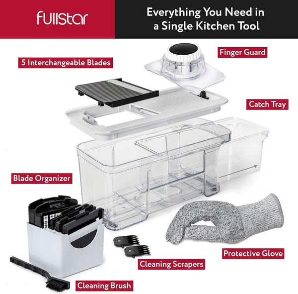 Vegetable Chopper Vegetable Cutter Mandoline Vegetable Slicer - Veggie Onion Salad Food Chopper Manual - Potato Chipper - Veg Chopper and Dicer - Kitchen Tools & Gadgets (6-in-1 Compact White)