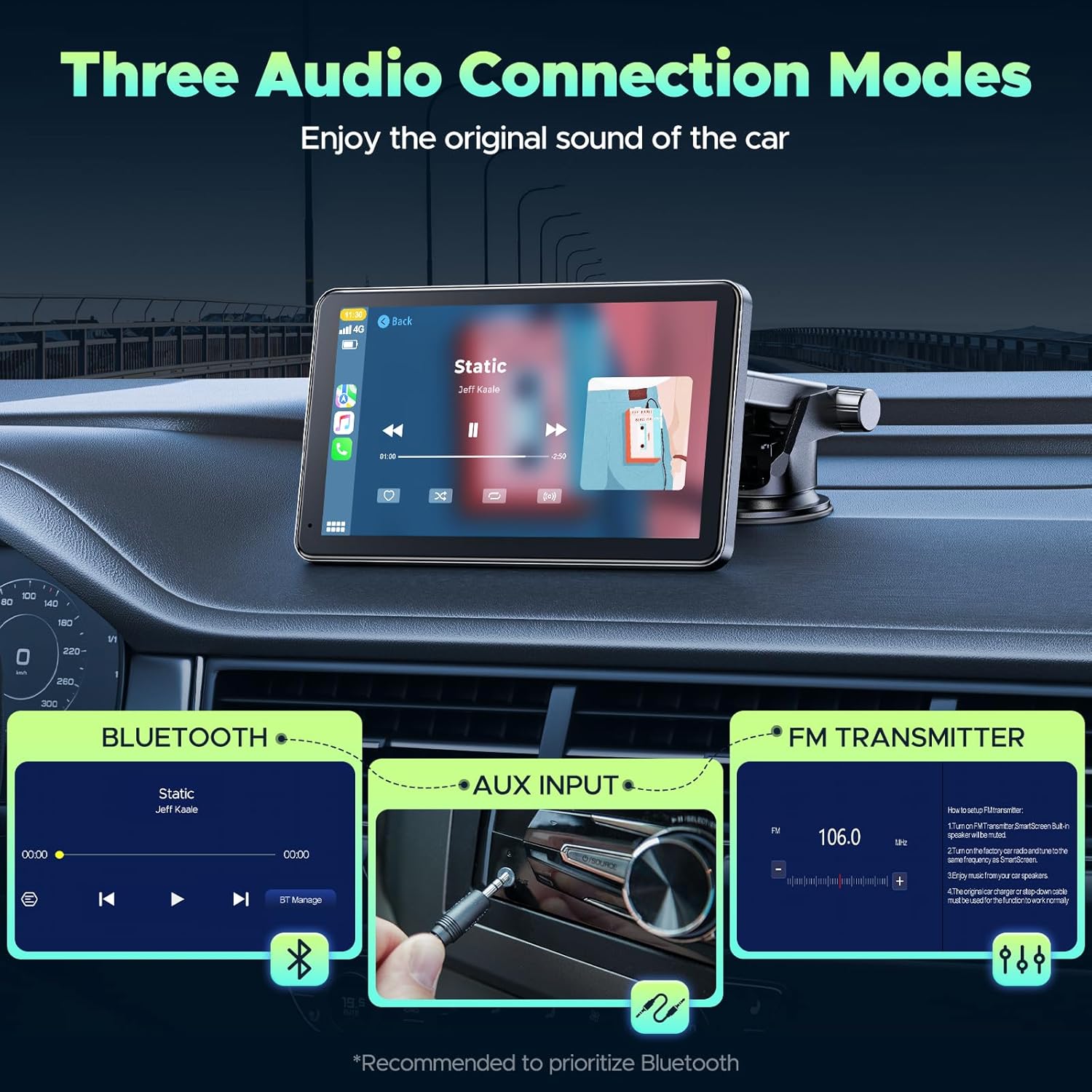 LAMTTO 7 inch Carplay Screen for Apple Carplay Android Auto Wireless, Mirror Link, Live Navigation, Siri G00gle Voice Assistant, Touchscreen, Bluetooth 5.0, AUX, FM