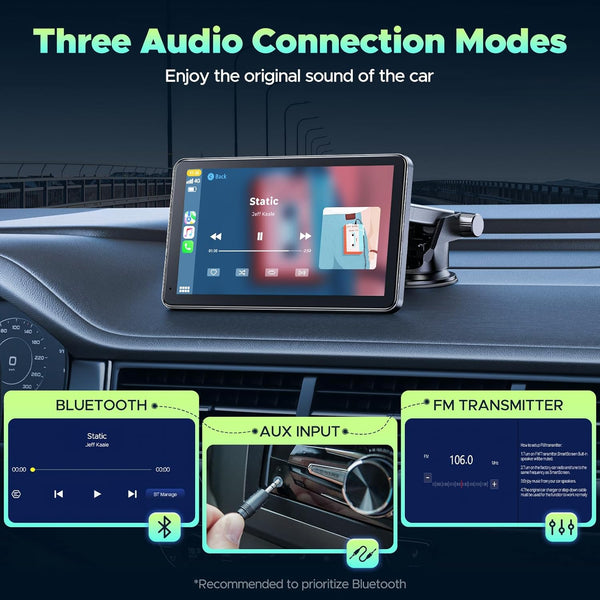 LAMTTO 7 inch Carplay Screen for Apple Carplay Android Auto Wireless, Mirror Link, Live Navigation, Siri G00gle Voice Assistant, Touchscreen, Bluetooth 5.0, AUX, FM