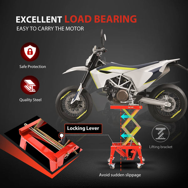 VIVOHOME Motorcycle Lift Jack Stand 158KG Heavy Duty Hydraulic Operated ATV Dirt Bike Scissor Stand with 4 Wheels