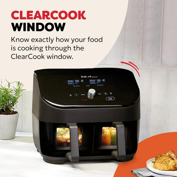 Instant Pot - Versazone Dual Black Air Fryer - Large 8.5L, Family Size - Single Double Basket with Divider - 8 in 1 - Food Dehydrate, Grill, Bake, Roast, Reheat, Non-Stick, Easy Clean, Dishwasher Safe