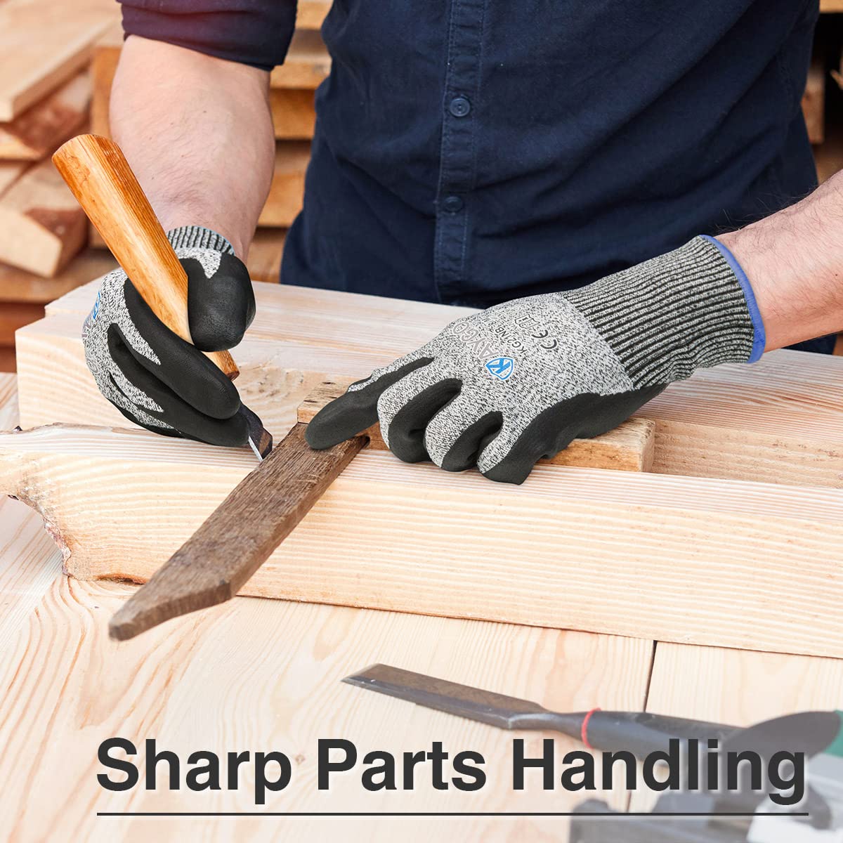 KAYGO Cut Resistant Work Gloves - 2 Pairs, Level C Protection, MicroFoam Nitrile Coated Good Grip Machine Washable, Cut Proof Safety Gloves EN388 4X42C, Ideal for General Purpose, KG21N (Grey, L)