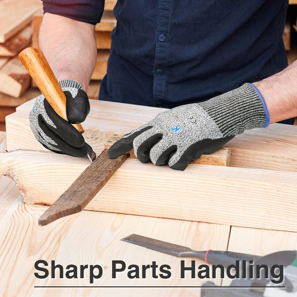 KAYGO Cut Resistant Work Gloves - 2 Pairs, Level C Protection, MicroFoam Nitrile Coated Good Grip Machine Washable, Cut Proof Safety Gloves EN388 4X42C, Ideal for General Purpose, KG21N (Grey, L)