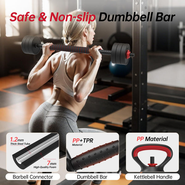 JOROTO 4 in 1 Dumbbells Sets, Adjustable Kettlebell Weights Dumbells Set Barbell with Connector 1.25/2.5/5/10KG Dumb Bells Set for Men Women Push up