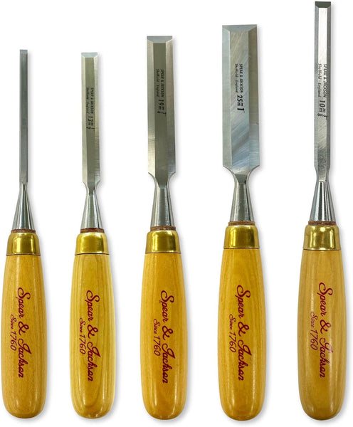 Spear & Jackson SJ5PCSET 5-Piece Professional Wood Chisel Set - Handcrafted in Sheffield, England - Ideal for Precision Cutting, Carving & Shaping
