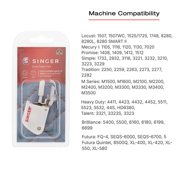 SINGER Even Feed Walking Presser Foot | Ideal for Quilting, Sewing Multiple Layers & Matching Patterns | Compatible with SINGER CA, CB, EA, MA, MB