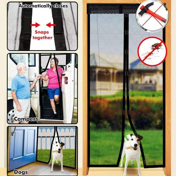 EXTSUD Magnetic Fly Screen Door Keep Insects Out Mosquito Door Screen Easy to Install without Drilling Top-to-Bottom Seal Automatically for Balcony Sliding Living Room Children's Room, 90x210 cm