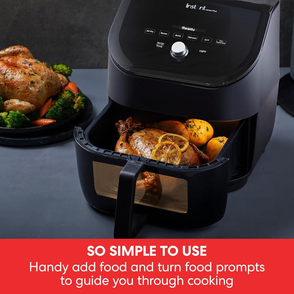 Instant Pot - Versazone Dual Black Air Fryer - Large 8.5L, Family Size - Single Double Basket with Divider - 8 in 1 - Food Dehydrate, Grill, Bake, Roast, Reheat, Non-Stick, Easy Clean, Dishwasher Safe