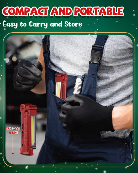 Coquimbo Work Light Christmas Stocking Fillers Gifts for Men Him, LED Torch Rechargeable Inspection Lamp Mechanic Emergency BBQ Light 360° Rotate with Magnetic Base and Hook (2 Pack, Black)