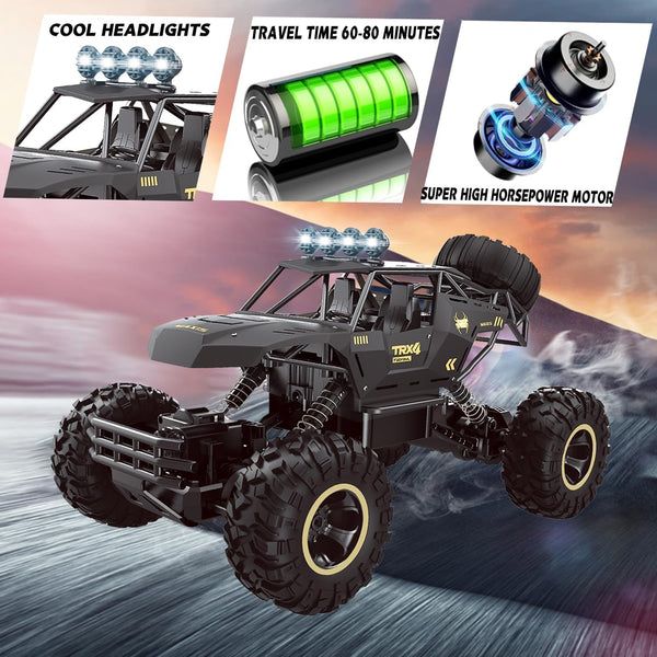 Jiakora RC Cars Remote Control Car 1:12 Off Road Monster Truck,Metal Shell 4WD Dual Motors LED Headlight Rock Crawler,2.4Ghz All Terrain Hobby Truck with 2 Batteries for 60 Min Play,Boy Adult Gifts