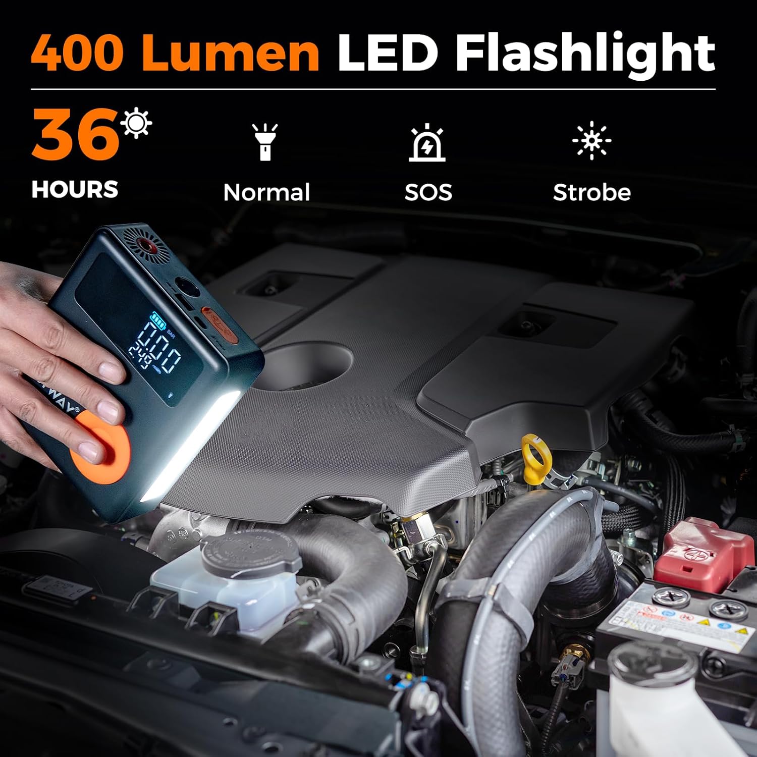 COSTWAY 5-in-1 Jump Starter with Air Compressor, 2000A Peak 13000mAh 12V Car Battery Booster Jump Starter (up to 8.0L Gas or 5.0L Diesel Engine), Powerbank Charger with Jump Leads, LED Flashlight