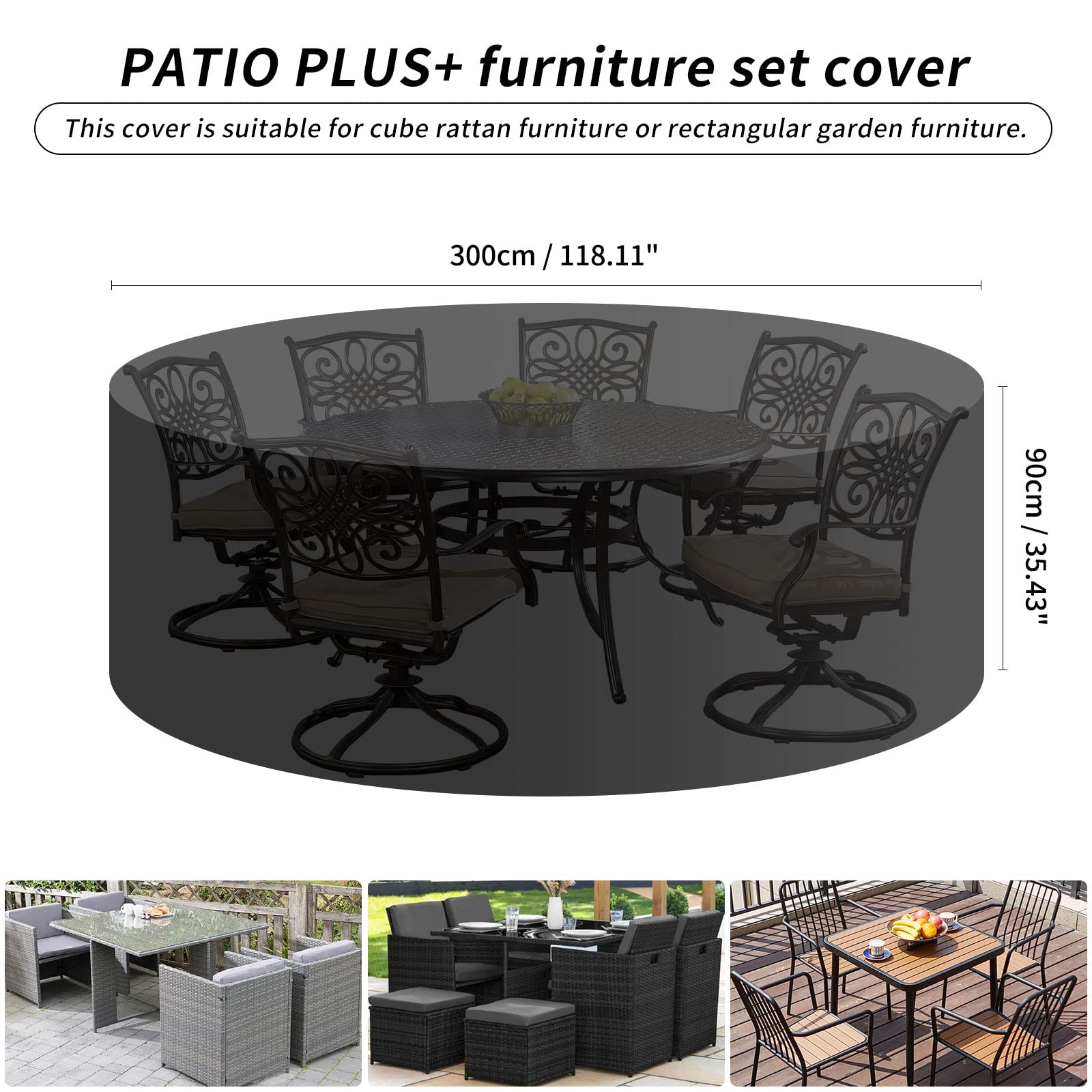 PATIO PLUS Outdoor Furniture Covers Round Patio Table Cover Waterproof - Garden Furniture Set Covers Circular for Patio Table and Chairs Set - Extra