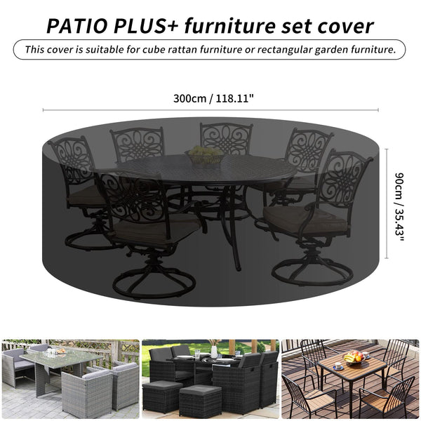 PATIO PLUS Outdoor Furniture Covers Round Patio Table Cover Waterproof - Garden Furniture Set Covers Circular for Patio Table and Chairs Set - Extra