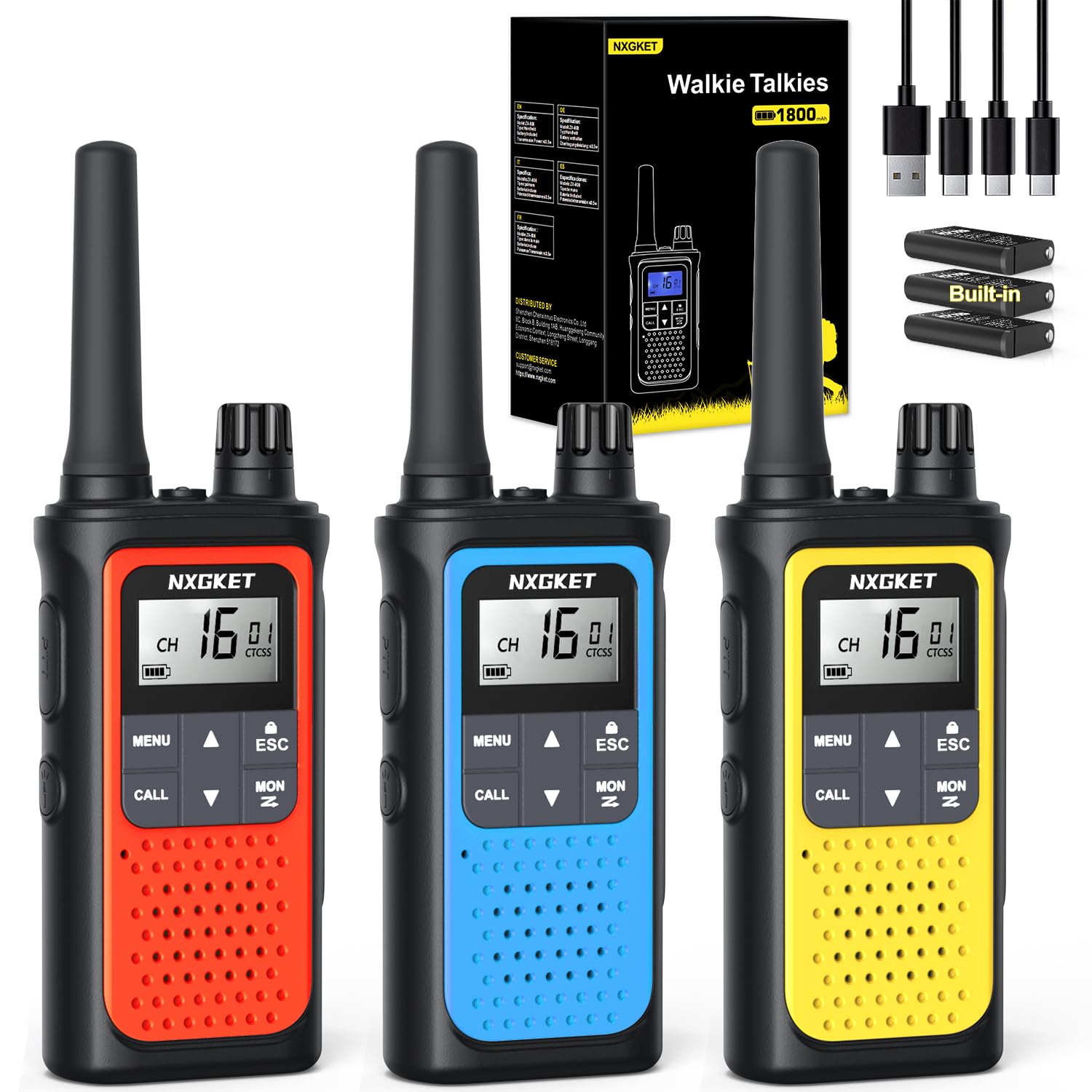 Walkie Talkies for Adults Long Range,2Pcs PMR446 Rechargeable walkie talkie w/Built-In Batteries,16 Channels Radios with USB Type-C Cable,VOX Hand-free Auto Squelch for Outdoor Camping Hiking