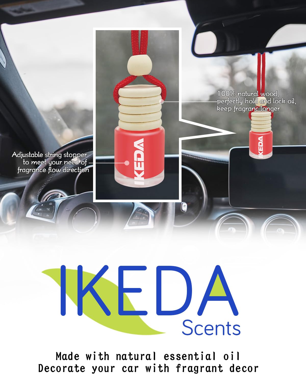 Ikeda scents Ikeda Car Air Fresheners | Automotive Hanging Pendant | Auto Perfume Diffuser with Real Oil | Strong and Long Last Fragrance | Fresh Smell Cover Odours | Car Accessories for Men Women