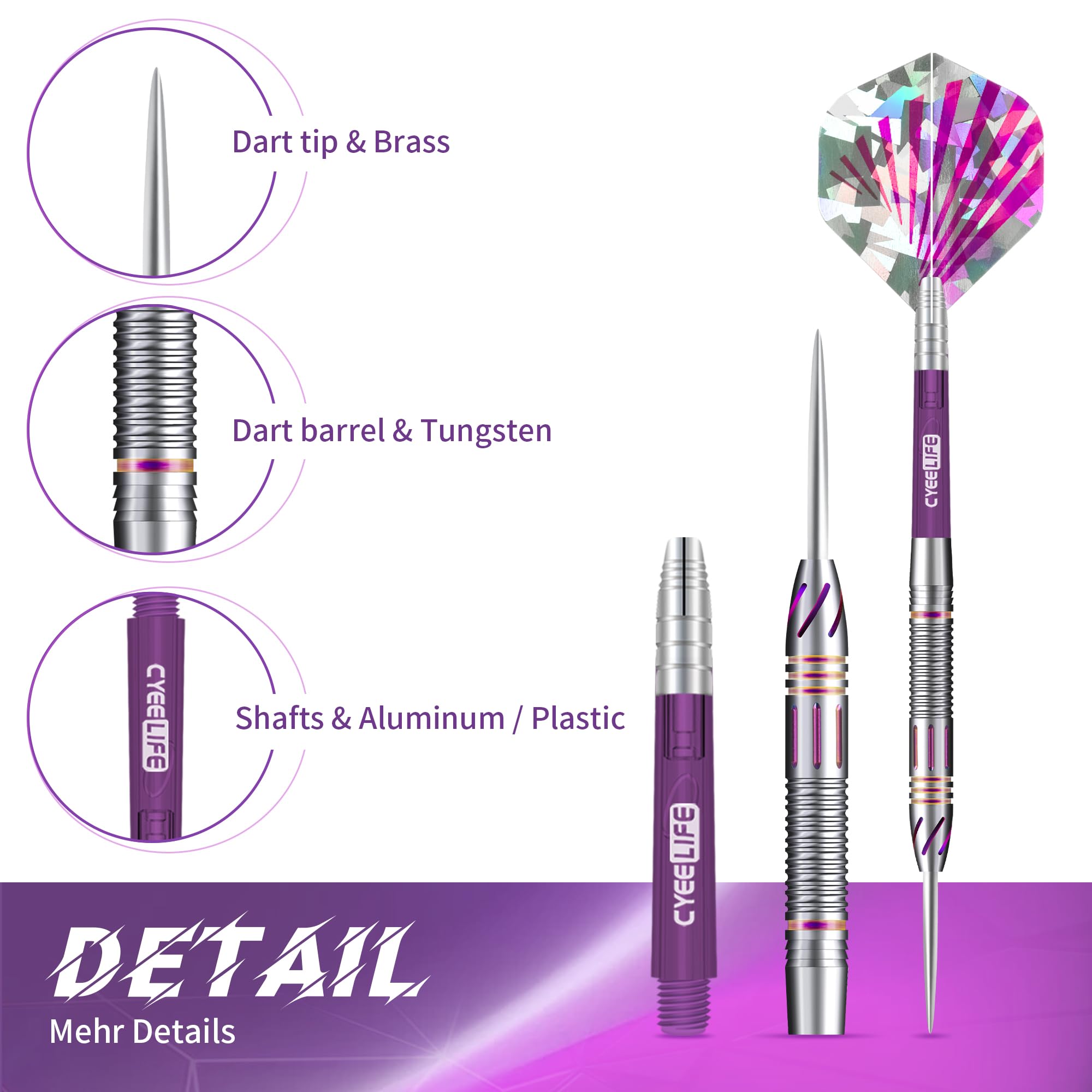 CyeeLife Tungsten Darts 23g Steel Tip,Steel Tip Darts Set with PC Shafts + Tungsten Barrels + Dart Flights + Dart Sharpener,Professional Tungsten Darts Set