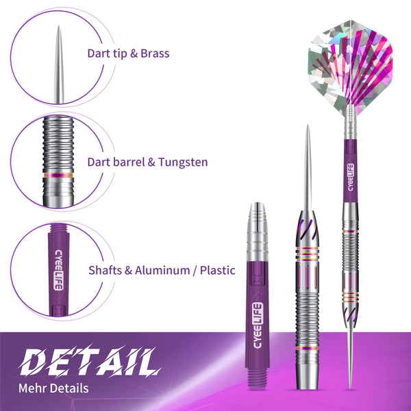 CyeeLife Tungsten Darts 23g Steel Tip,Steel Tip Darts Set with PC Shafts + Tungsten Barrels + Dart Flights + Dart Sharpener,Professional Tungsten Darts Set