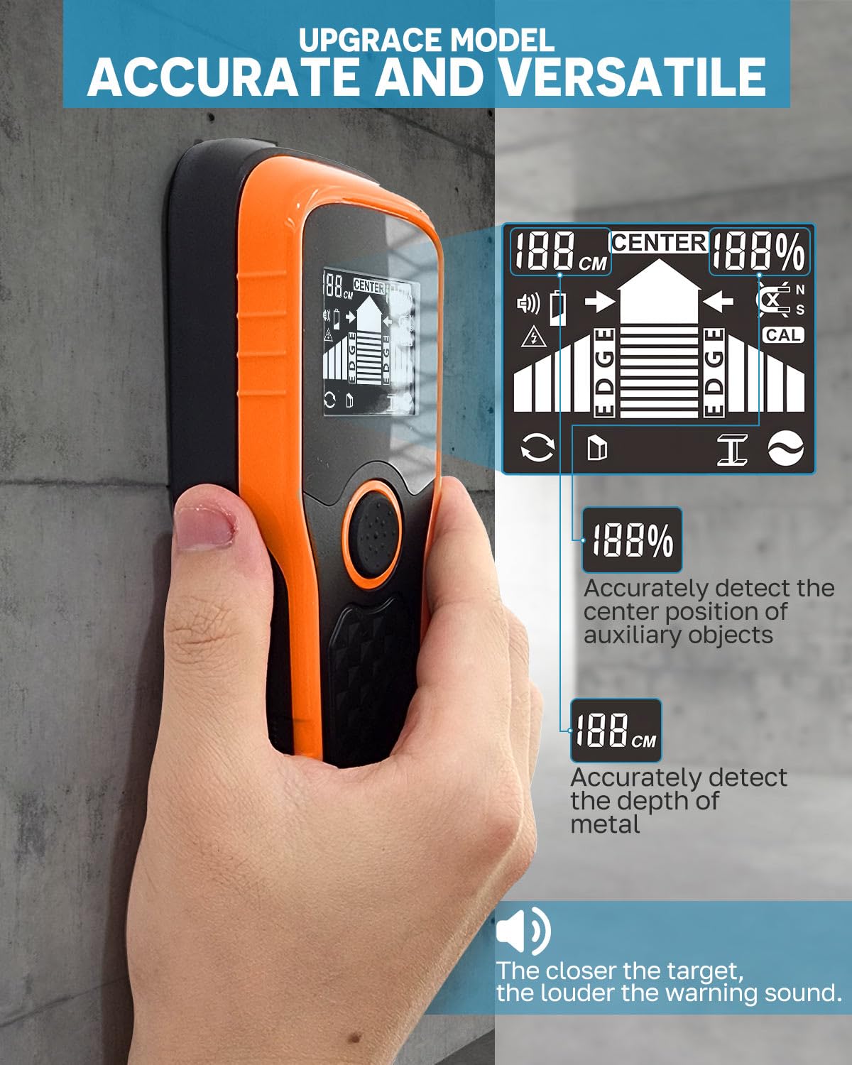 2025 Newest Smart Automatic Stud Finder, 5-in-1 Electronic Wall Scanner Detector with LCD Display & Audio Alarm, Stud Sensor Beam Detector Center Finding for Wood Wire Metal Stud Cable Joist Detection