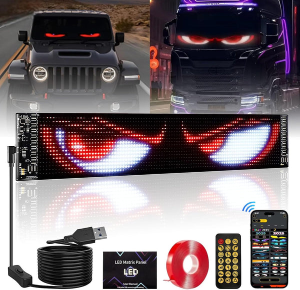 Gxpjycfob Devil Eyes Light for Trucks, Devil Eyes Light for Cars, LED Eyes for Trucks and Cars, Soft Screen for Car Windows, USB 5V Flexible LED Display, Dynamic LED Colourful Eye Lamp, 23.4" x 4.7"