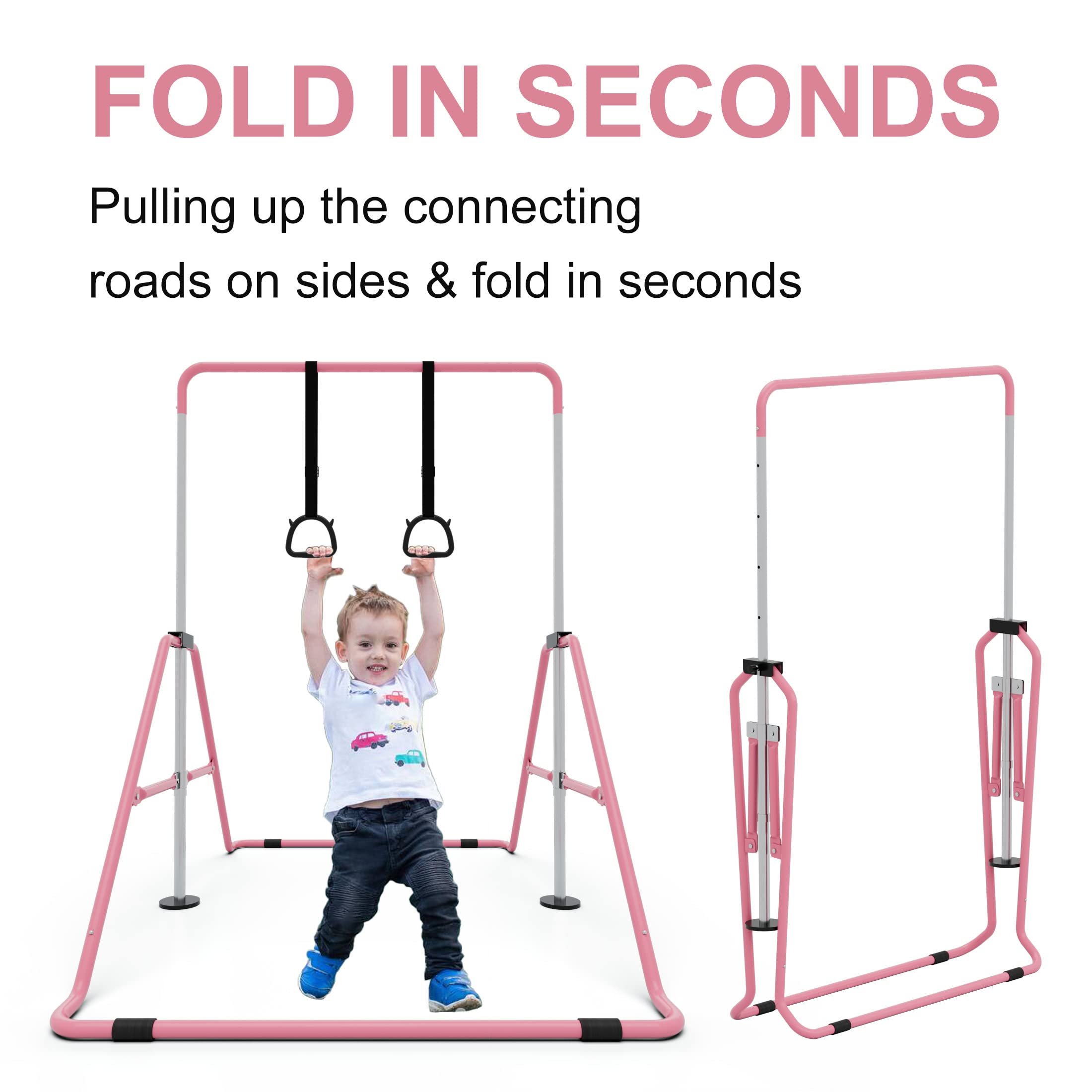 GYMMAGE Gymnastics Bars with Pad, Junior Training Kip Bar Gymnastics Equipment for Home Garden, Adjustable Height Gymnastic Folding Horizontal Bar