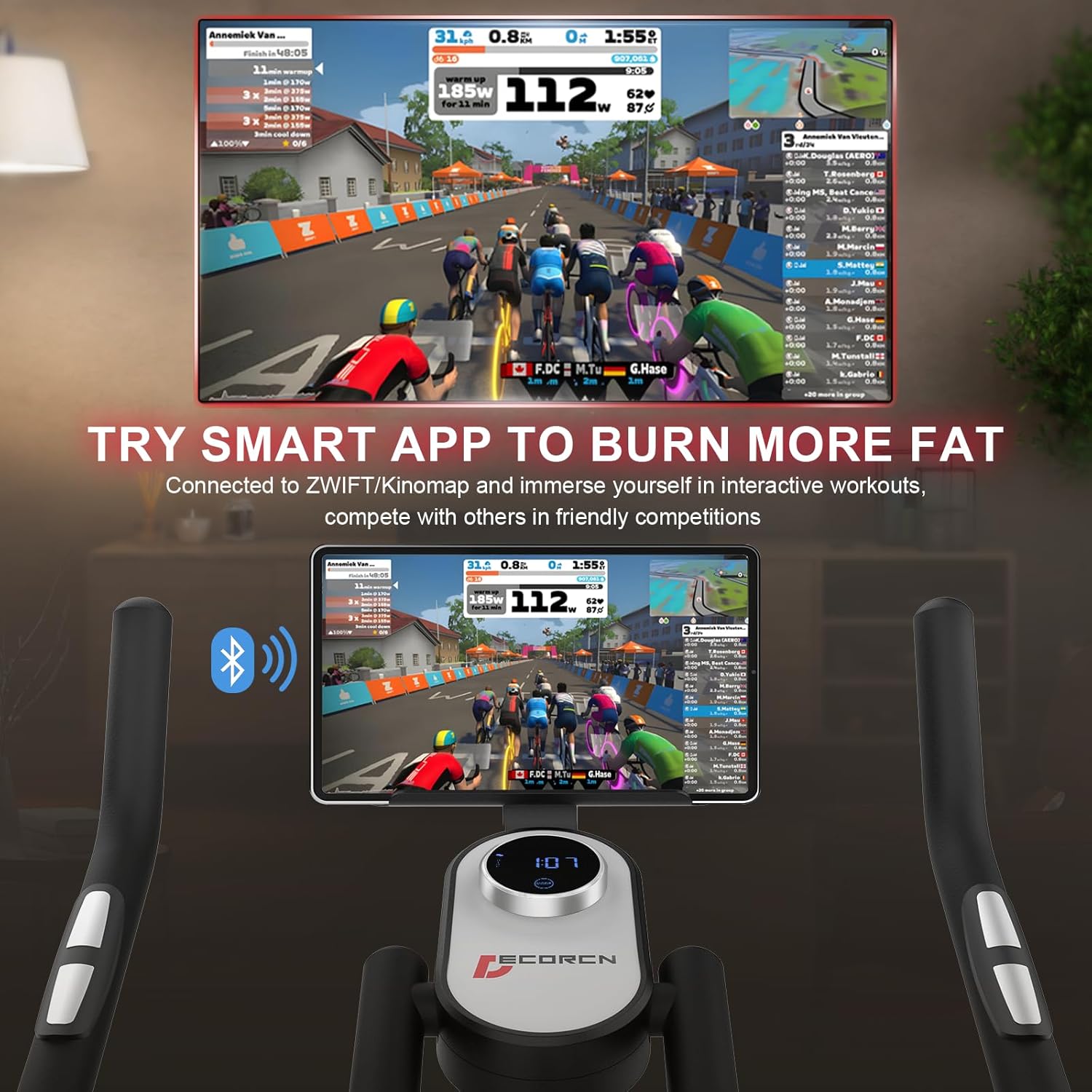 Exercise Bike for Home Use with APP, Magnetic Resistance Spin Bike with Large Tablet Holder & Comfortable Seat, Upgraded LCD Monitor for Quiet Home Cardio Workout, Max 330LBS Capacity