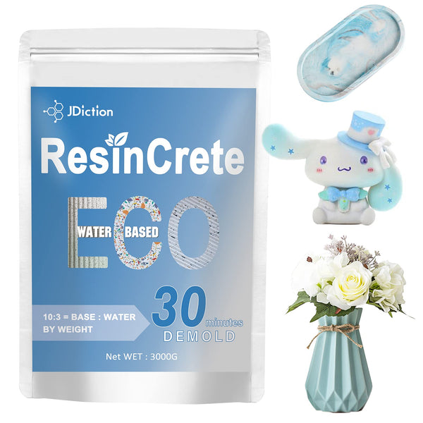 JDiction ResinCrete, 3000g Water Based Casting Resin for Beginners, 20-30Minutes Demold, Fast Curing Terrazzo Resin, Self Leveling, Easy Mix Casting