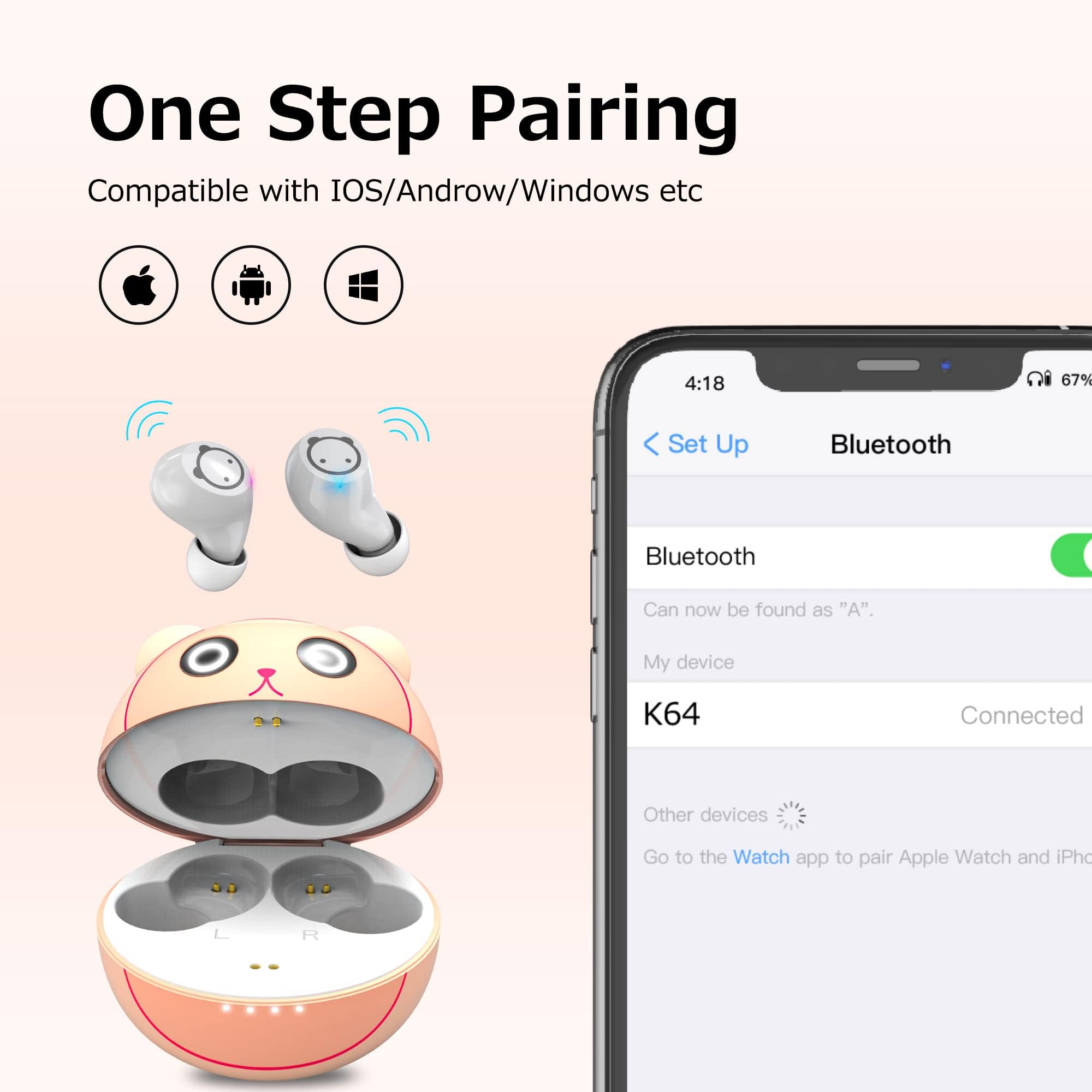 Earbuds for Kids Cute Design in-Ear Wireless Earphones for Kids Boys Adult Bluetooth 5.3 Waterproof Sport Stereo Headphones with Mic for Phone