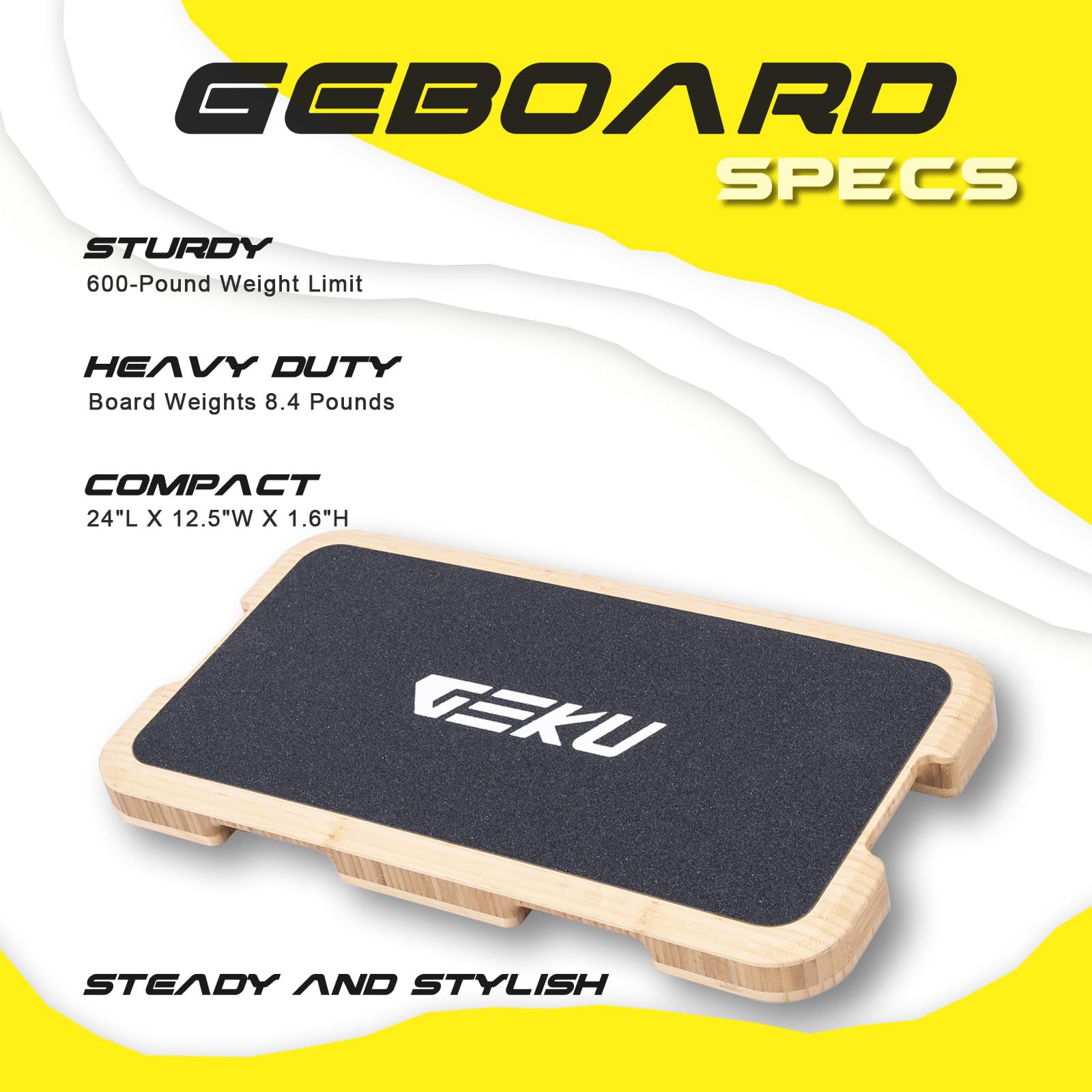 GEKU FIT Bamboo Fitness Board for Resistance Band Workouts - Eco-Friendly Exercise Platform with Non-Slip Surface for Strength Training, Stretching,