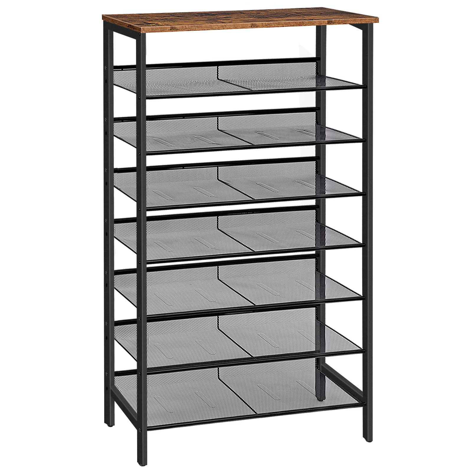 HOOBRO Shoe Rack, Large Capacity Shoe Storage, Tall Shoe Shelf for 21-28 Pairs of Shoes, Shoe Organizers, Adjustable Shelves, Rustic Brown EBF18XJ01