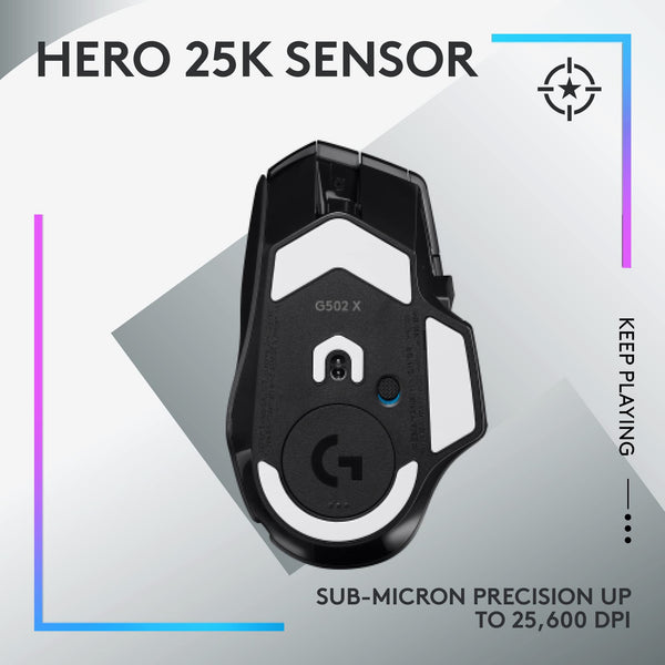 Logitech G G502 X PLUS LIGHTSPEED Wireless RGB Gaming Mouse - Optical mouse with LIGHTFORCE hybrid switches, LIGHTSYNC RGB, HERO 25K gaming sensor, compatible with PC - macOS/Windows - Black