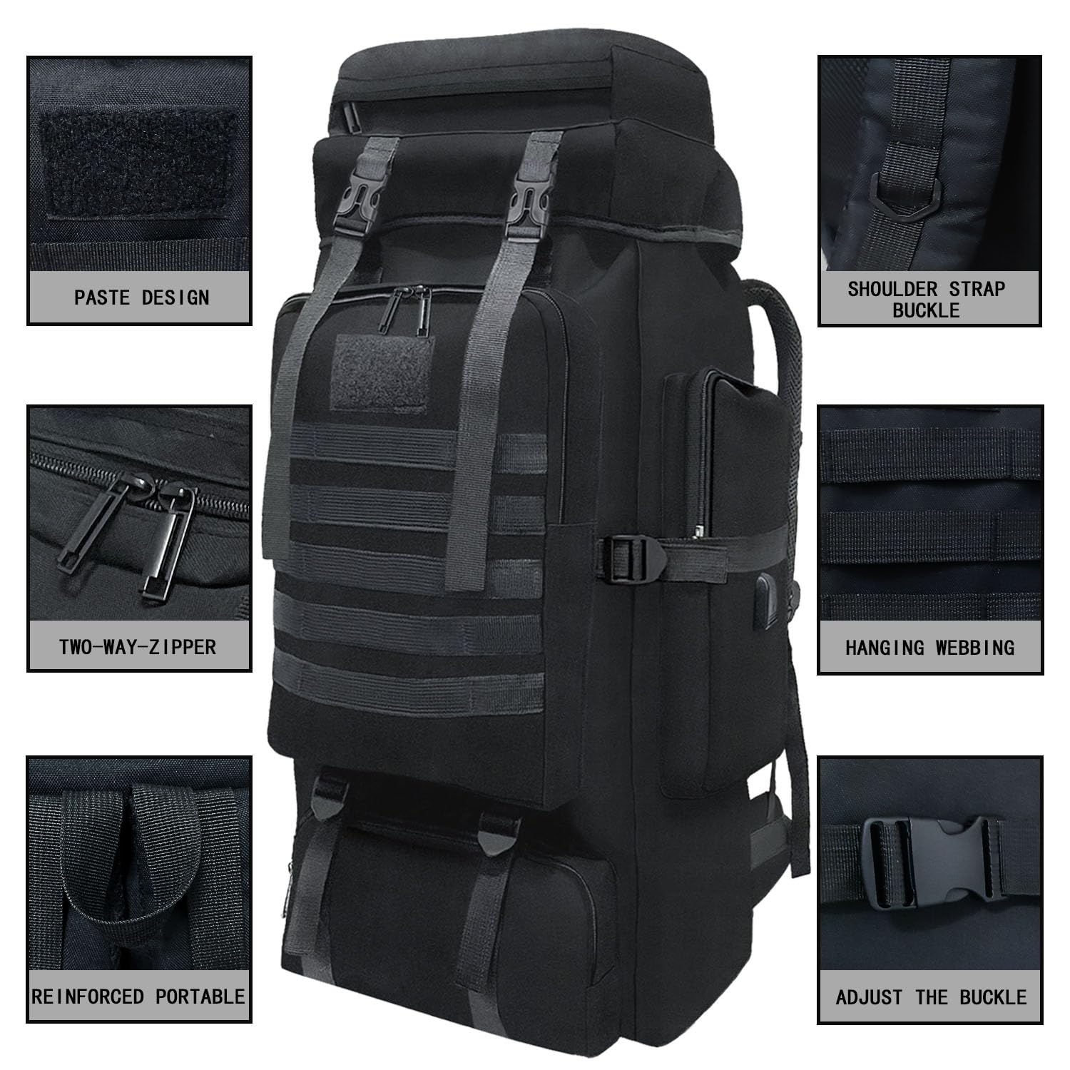 Wesoke 80L 100 liters Camping Hiking Backpack for Men, Extra Large Survival Hunting Backpack, Waterproof Big Molle Military Tactical Rucksack, Oversized Outdoor Sport Travel Daypack