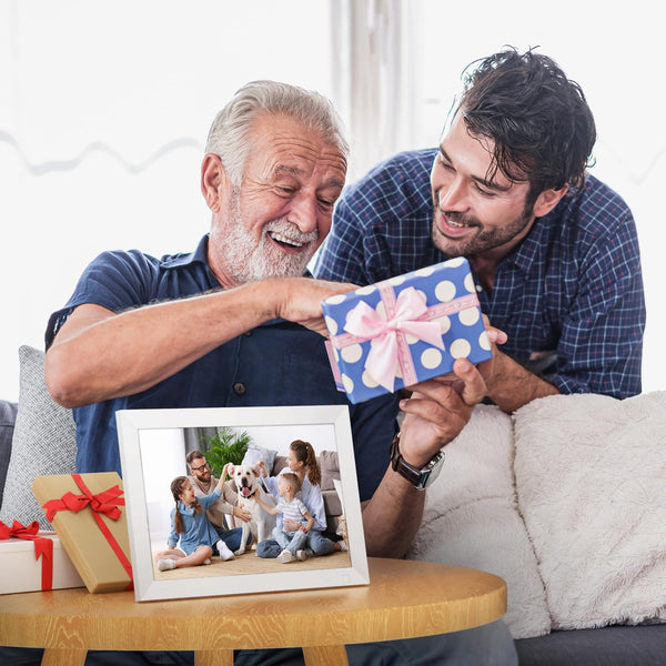 10.1 Inch WiFi Digital Photo Frame Built in 32GB Memory, 1280x800 IPS LCD Touchscreen, Auto-Rotate and Audio, Quick and Easy Share Photos or Videos via the Frameo App, the Best Choice for Gifting