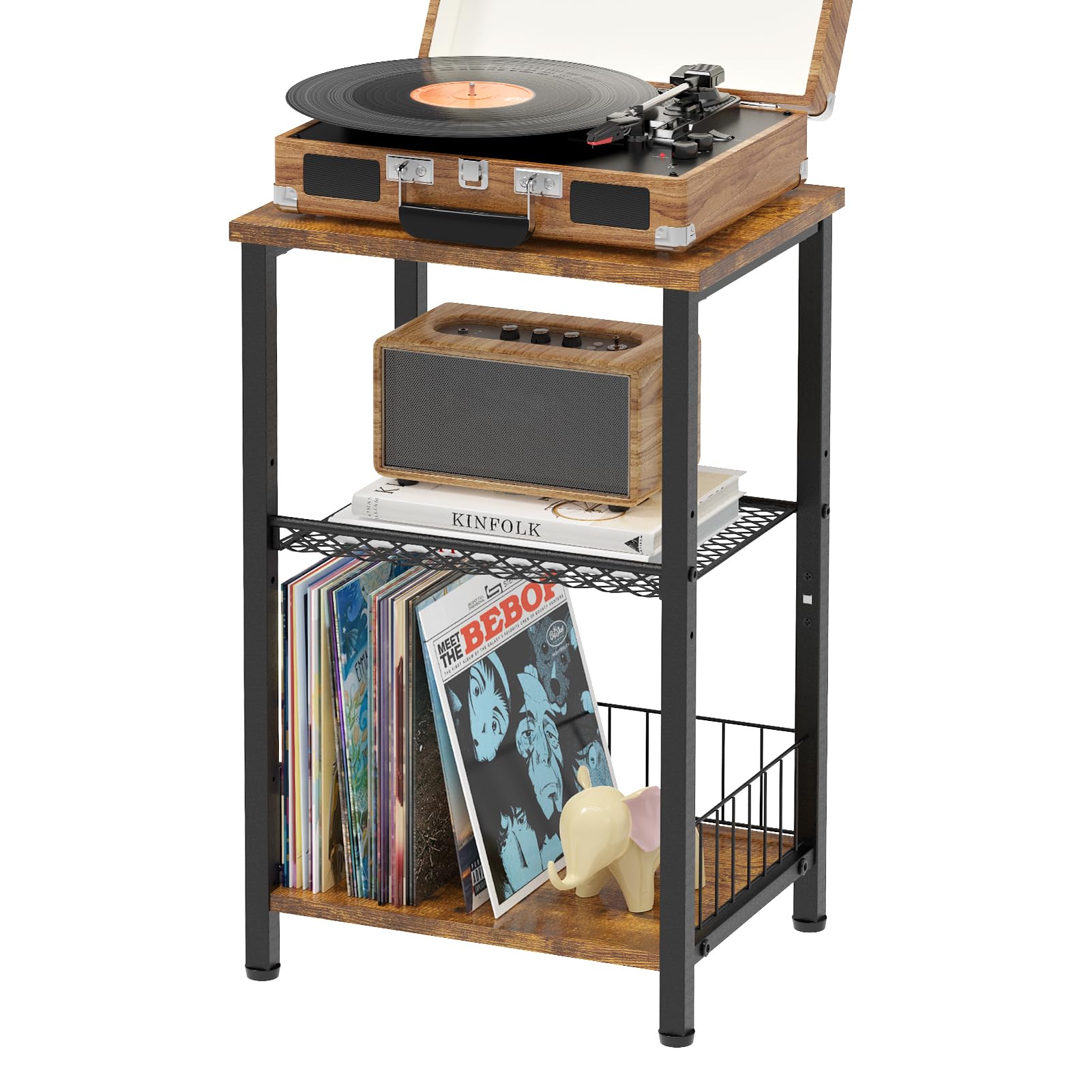 iDavosic.ly 3-Tier Side Table Living Room, Small Bedside Table Nightstand, Industrial Coffee End Table Storage Organizer for Bedroom Office, Rustic