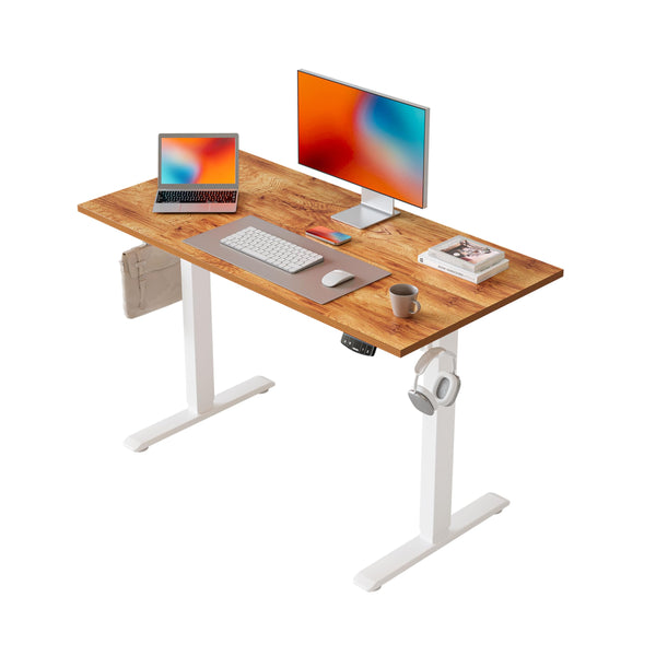 Agilestic L-Shaped Electric Standing Desk, 140cm Height Adjustable Sit-Stand Desk for Home Office, Ergonomic Computer Desk with Spliced Board, White